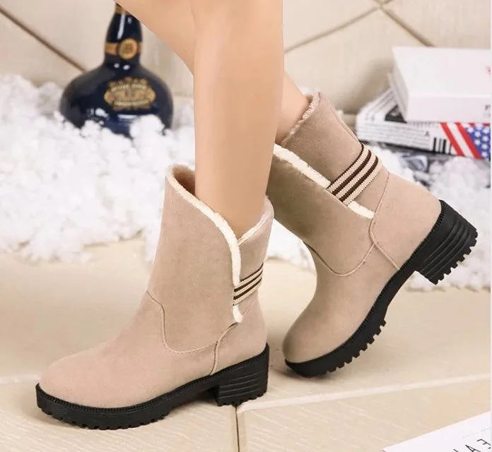 Women's Winter Casual Warm Faux Suede Boots With Fur