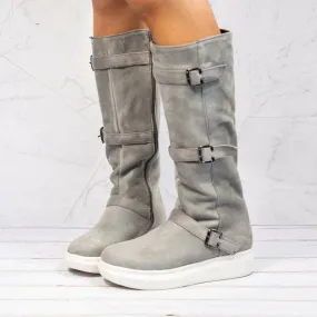 Women's Winter Warm Mid-Calf Snow Flat Boots With Buckles