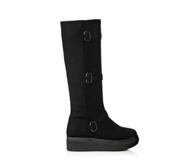 Women's Winter Warm Mid-Calf Snow Flat Boots With Buckles