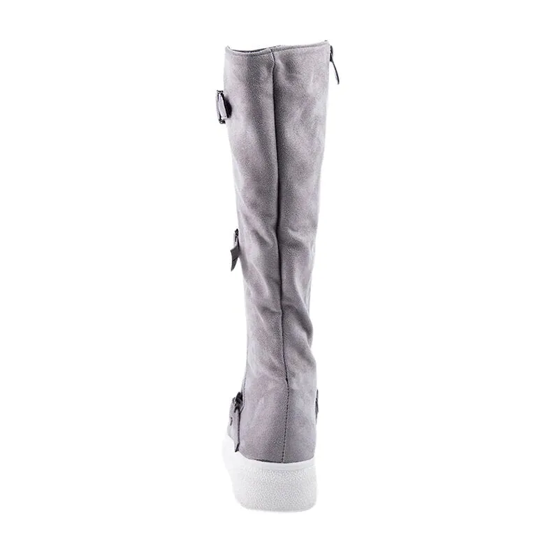Women's Winter Warm Mid-Calf Snow Flat Boots With Buckles