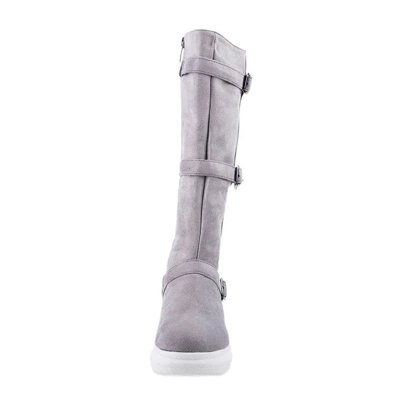 Women's Winter Warm Mid-Calf Snow Flat Boots With Buckles